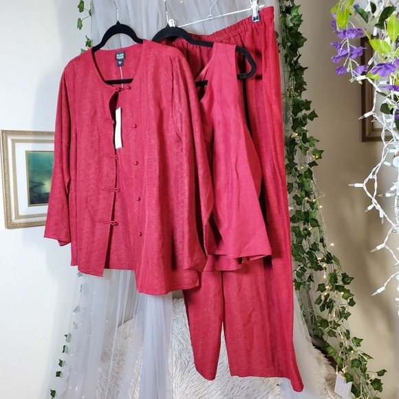 Eileen Fisher Pants - EILEEN FISHER WOMAN 3 Piece Pantsuit Silk/Linen Red Tank /Jacket/ Pants NWT Sz L